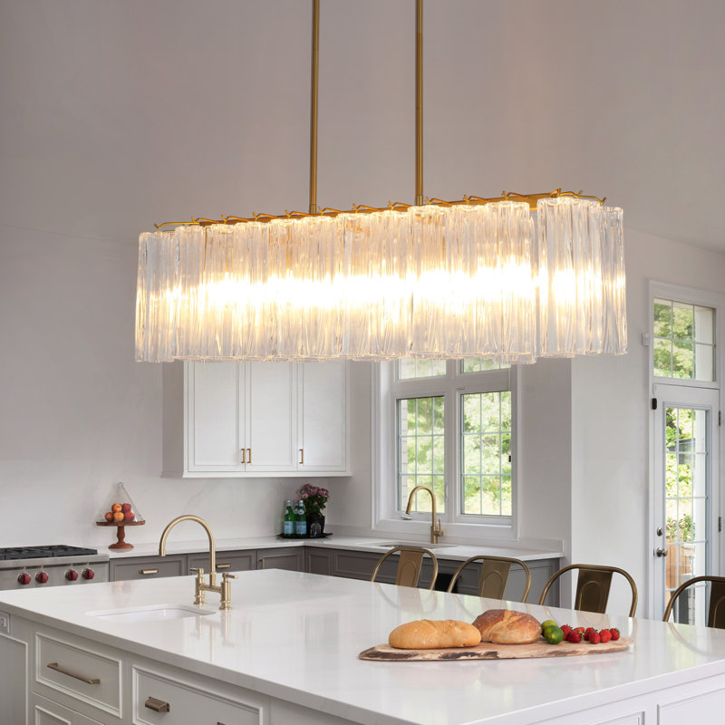 5-Light  Rectangular Linear Chandelier with Clear Textured Glass Tubes