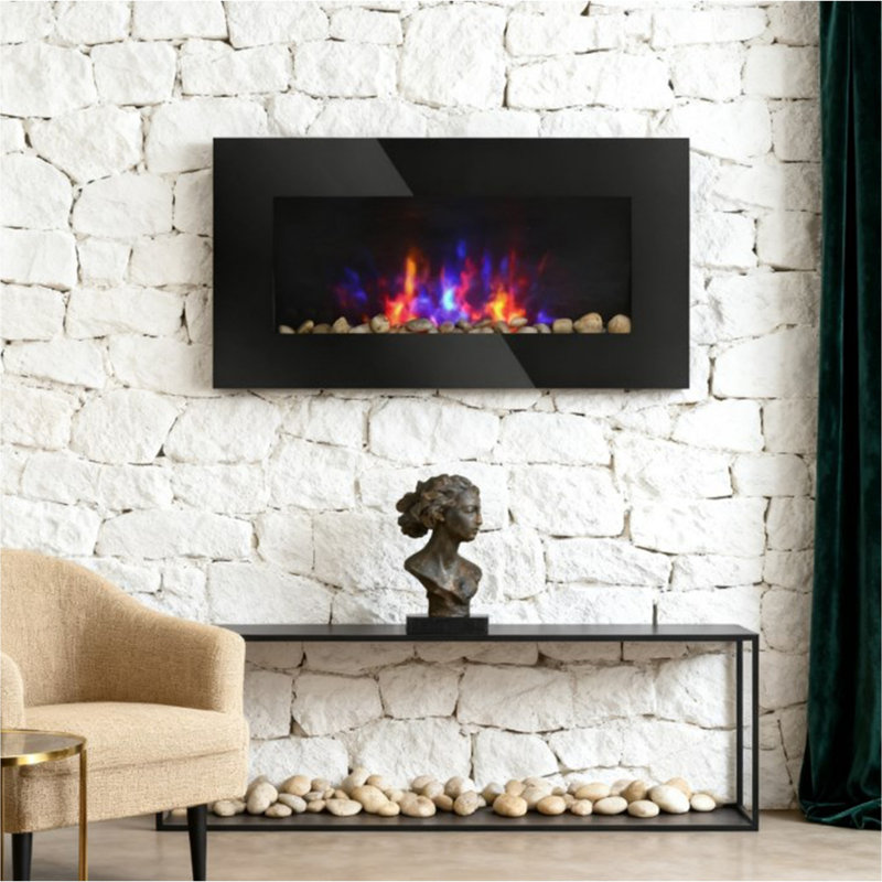 7 Color Background Light Wall Fireplace,Electric Wall-Mounted Fireplace with Flame Effect