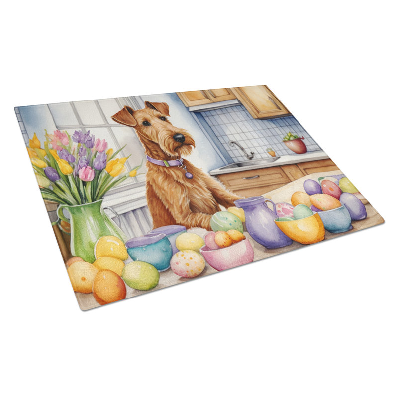 Decorating Easter Irish Terrier Glass Cutting Board