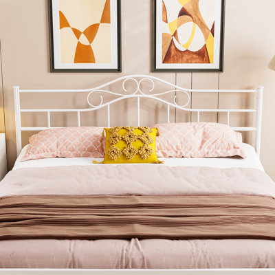 Anary Metal King Size Headboard, Adjustable Height, Steel Curved King Headboard Only For Bedroom, Farmhouse Scrollwork Design, Attach Frame, Easy Assembly, White