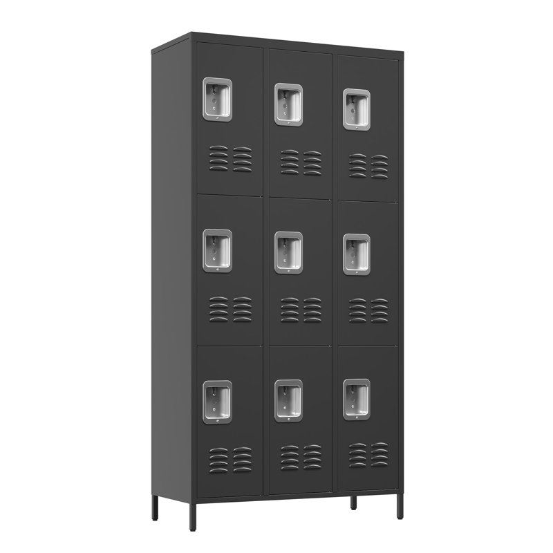 9 Door Metal Storage Locker, 3-Tier Employee Lockable Cabinet with Hooks & Ventilation Holes, 183cm Tall  Storage Unit for Gym, Office, School, Garage, Staff Changing Room