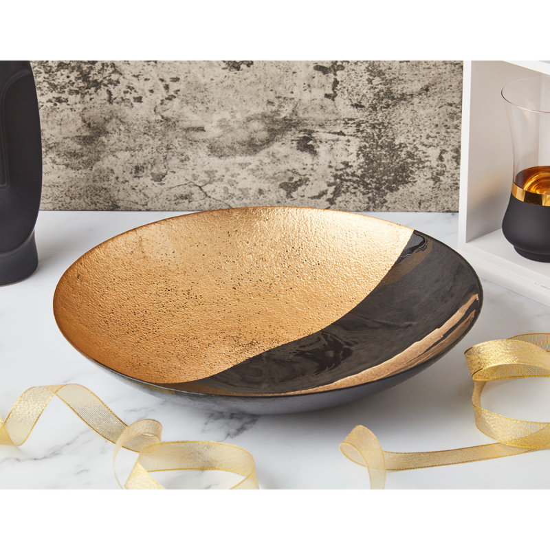Fusion Bowl, Black/Gold, 6.5cm H x 32cm W x 32cm D