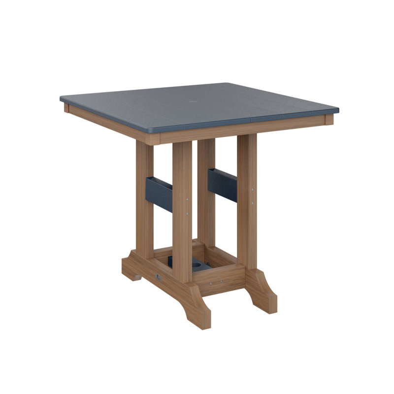 Garden Classic Outdoor Square Bar Table, Antique Mahogany, Navy Blue, 35.5" H x 33" W x 33" D