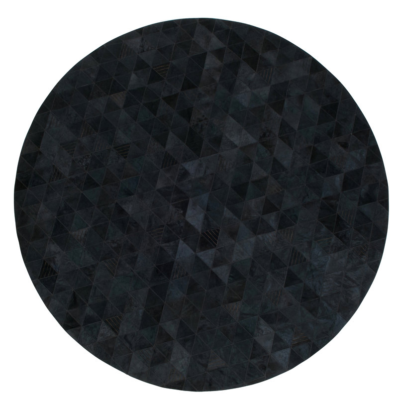 Trilogia Leather Geometric Area Rug in Charcoal, Round 8'2"
