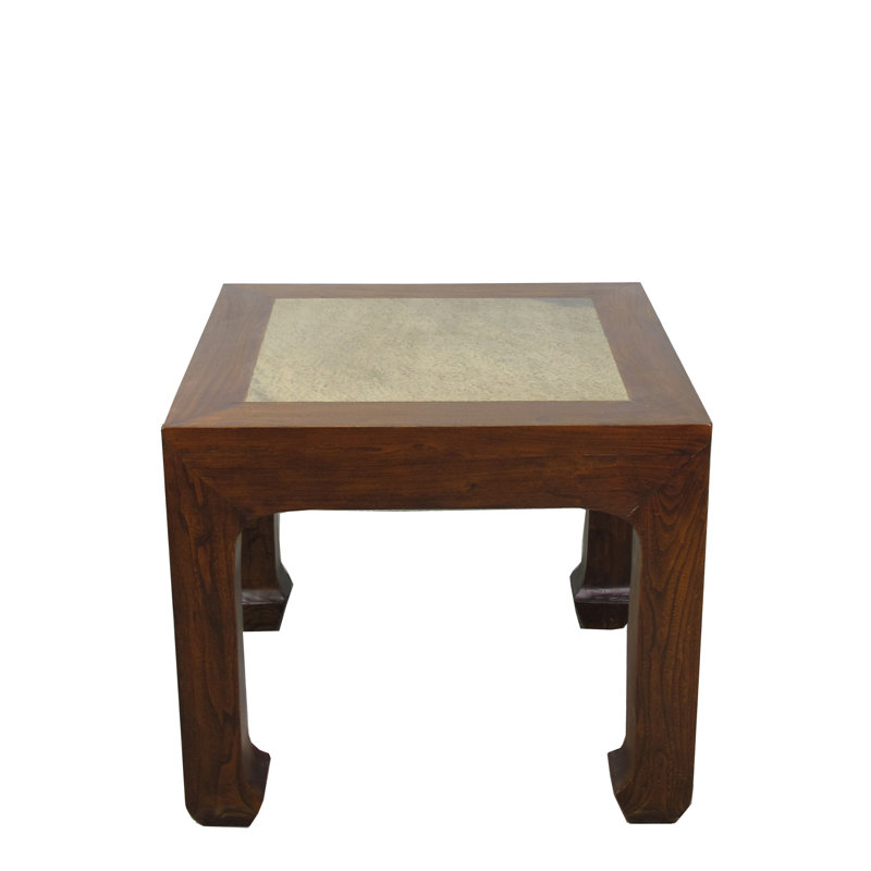 Asian Classic Marble End Table, Tan, Brown, 22" H x 26" W x 26" D