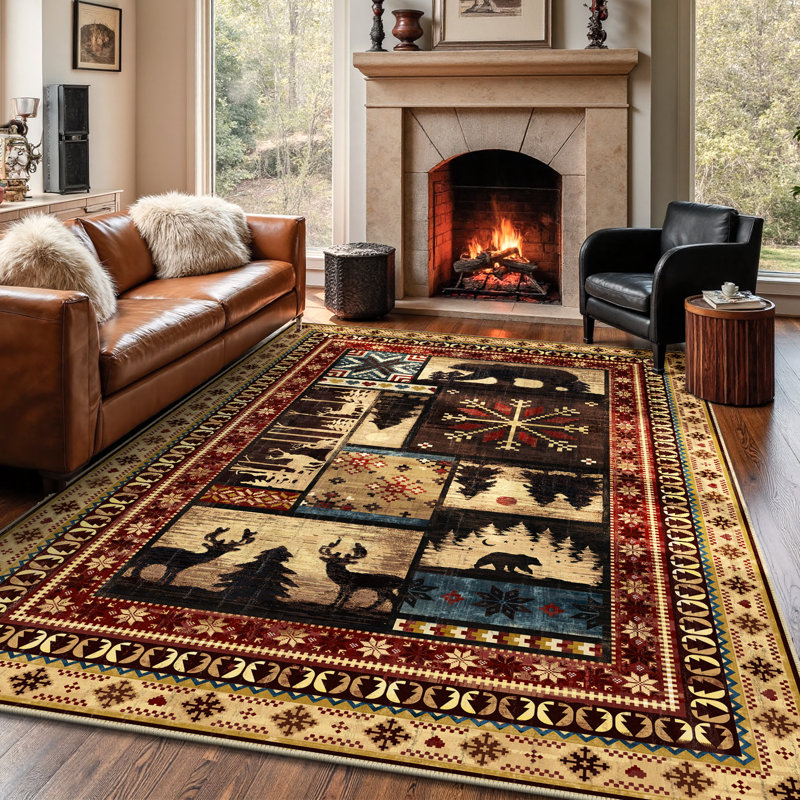 Cabin Brown Bear Non-slip Washable Area Rug, Rectangle 6' x 9'