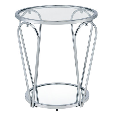 Renea 20" Length Glass Top Round End Table by Everly Quinn