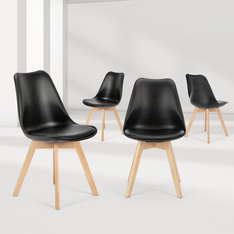 Ensemble de 4 chaises de salle à manger modernes et élégantes, recouvertes de coquillages, en bois., Noir