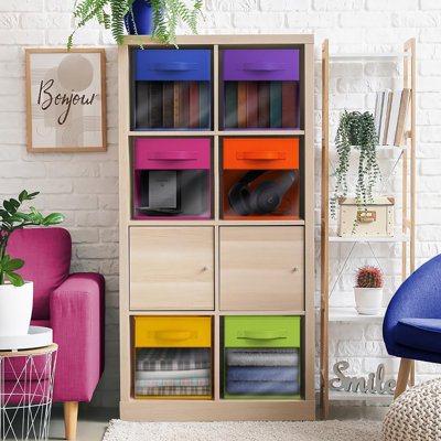 Ensemble de 6 bacs de rangement pliables en tissu avec fenêtre transparente Sorbus, pour rangement de vêtements, jouets, livres, tablettes, placards et plus, grand, ensemble de 6, arc-en-ciel lumineux
