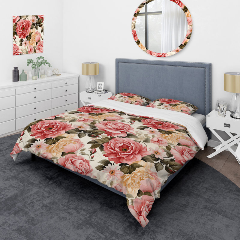 Ensemble de housse de couette Vintage Roses Grace Victorian Pattern V, Housse de couette simple + 1 taie décorative stan