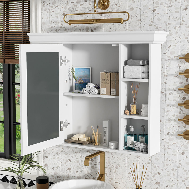 Pharmacie murale 35,51 po x 7,24 po 29,56 po, grand rangement, charnières, tableau, tablettes réglables, fonction de fermeture en douceur, poignée en métal argenté, style luxueux, idéal pour miroir de salle de bain