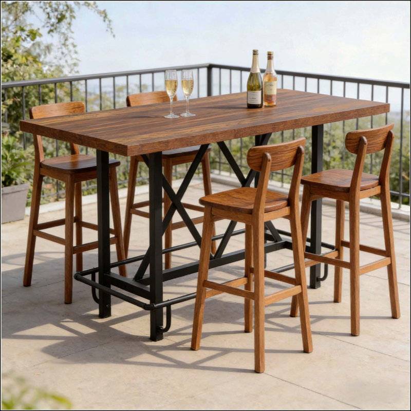  6 Person Counter Height Dining Table, Industrial Rustic Wooden Top Dining Table with Sturdy Metal Legs & Footrest for Home Kitchen Dining Room