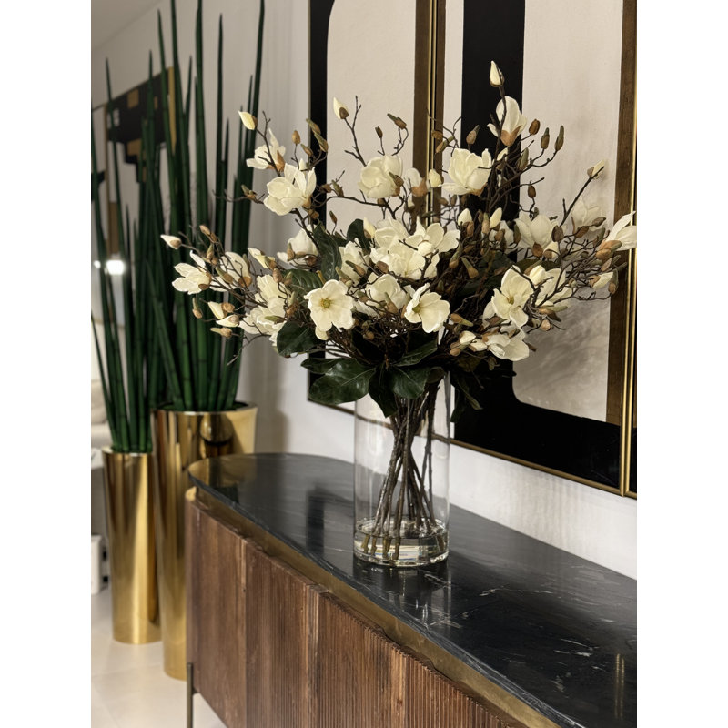 White Magnolias In 16" Glass Cylinder