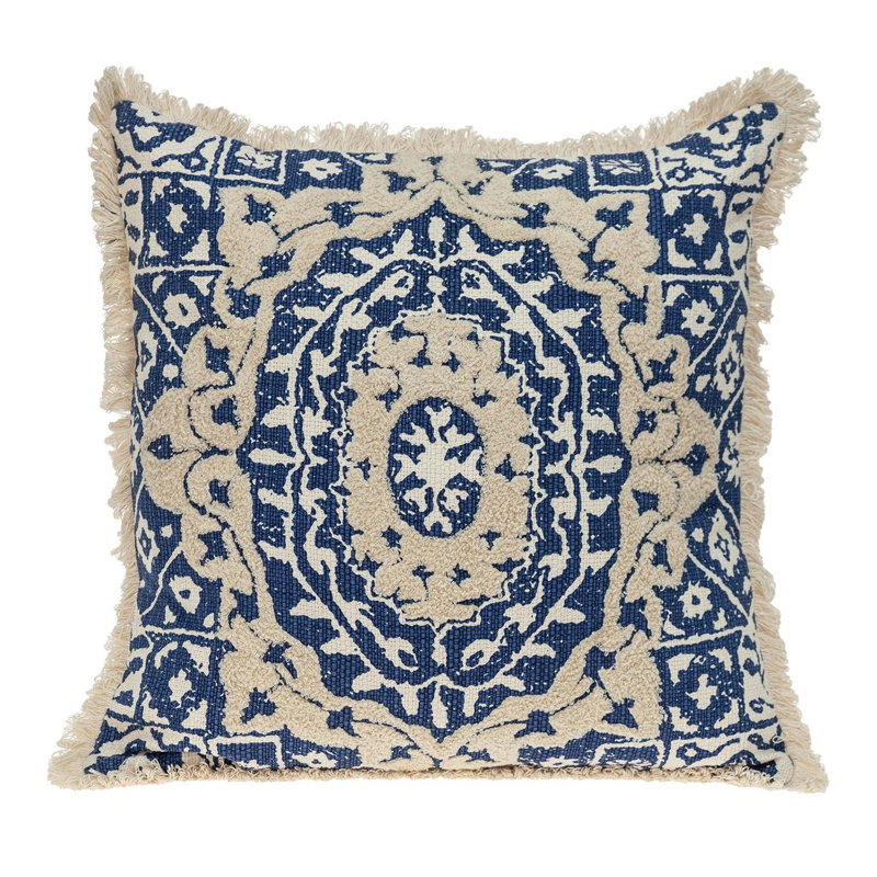 Coussin décoratif transitionnel Parkland, Beige / bleu marine