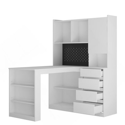 L Shaped Desk With Charger,Computer Desk With Drawers,Bookshelf, With LED Light,Modern Corner Desk,Home Office Desk,L-Shaped Study Table Writing Desk,Corner Gaming Computer Desk With Storage
