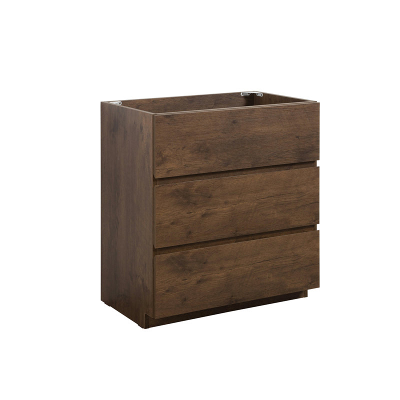 Armoire de plancher SANS lavabo, couleur noyer, avec trois tiroirs, pré-assemblée