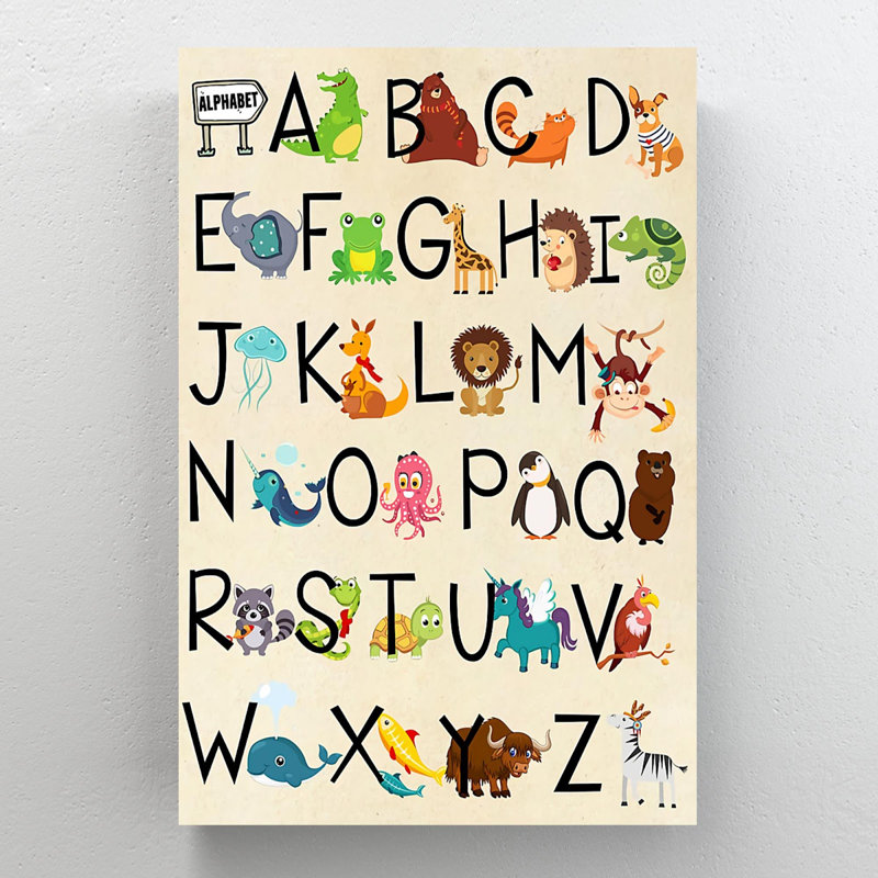 Alphabet & Animals - A B C D E F G… - 1 Piece Rectangle Graphic Art Print On Wrapped Canvas, 36" H x 24" W x 2" D