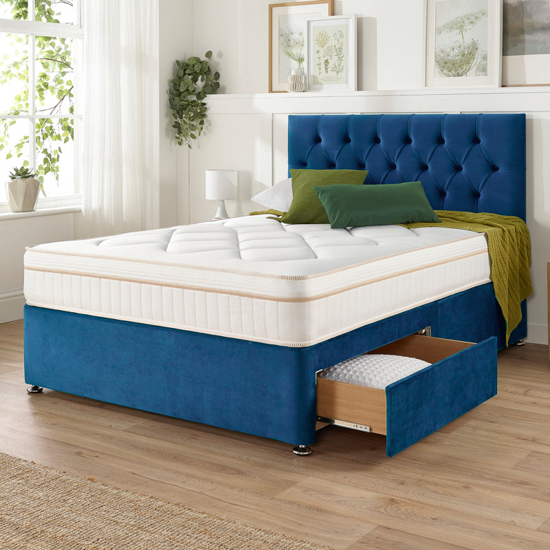 Amanjot Coilsprung Divan Bed Set, Marine, 2 Drawers, Single (3')