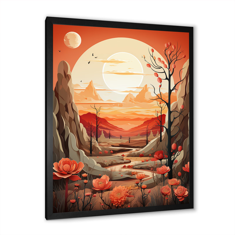 Cactus Tangerine Twilight - Cactus, reproduction sur toile, H 32 po x l 24 po x P 1 po, Cadre simple noir