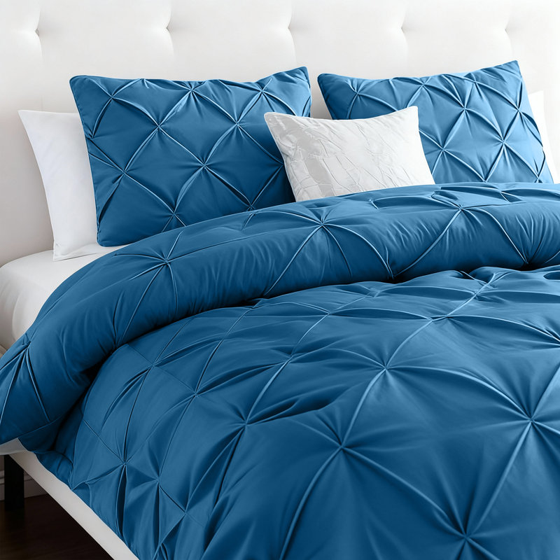 Aspire Homeware High Quality Microfiber Pintuck Design Duvet Cover With Pillowcases, Kingsize Duvet Cover  + 2 Pillowcases