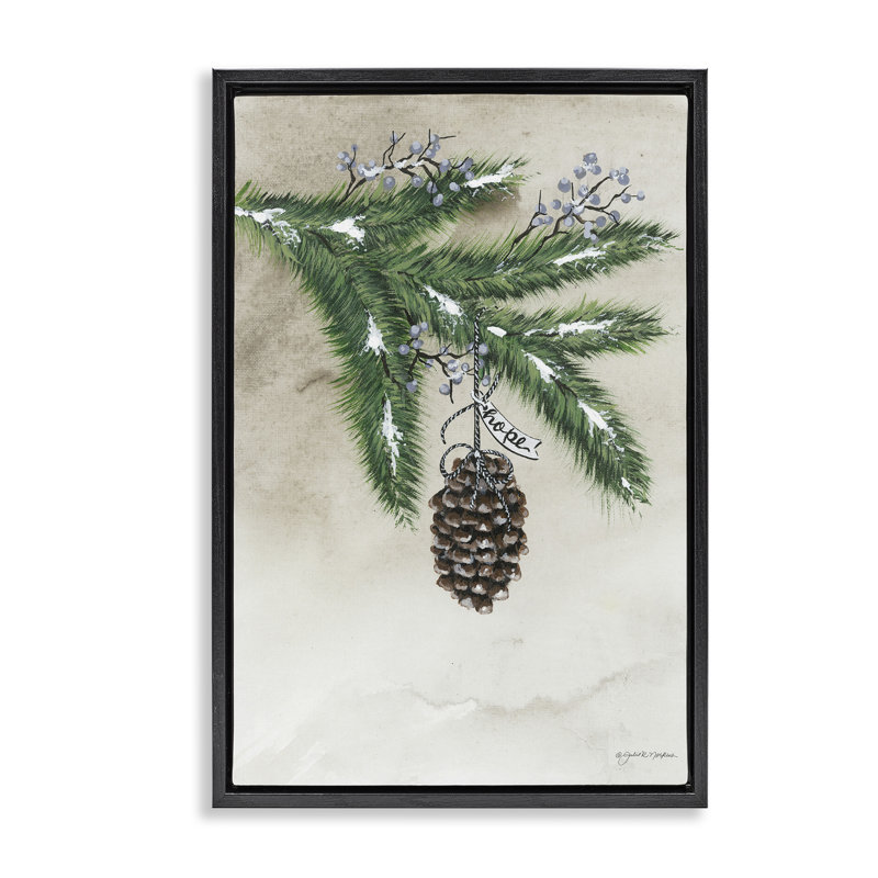 Dangling Rustic Pine Cone Black Framed Floater Canvas by Julie Norkus, 25" H x 17" W, Jet Black Floater Frame