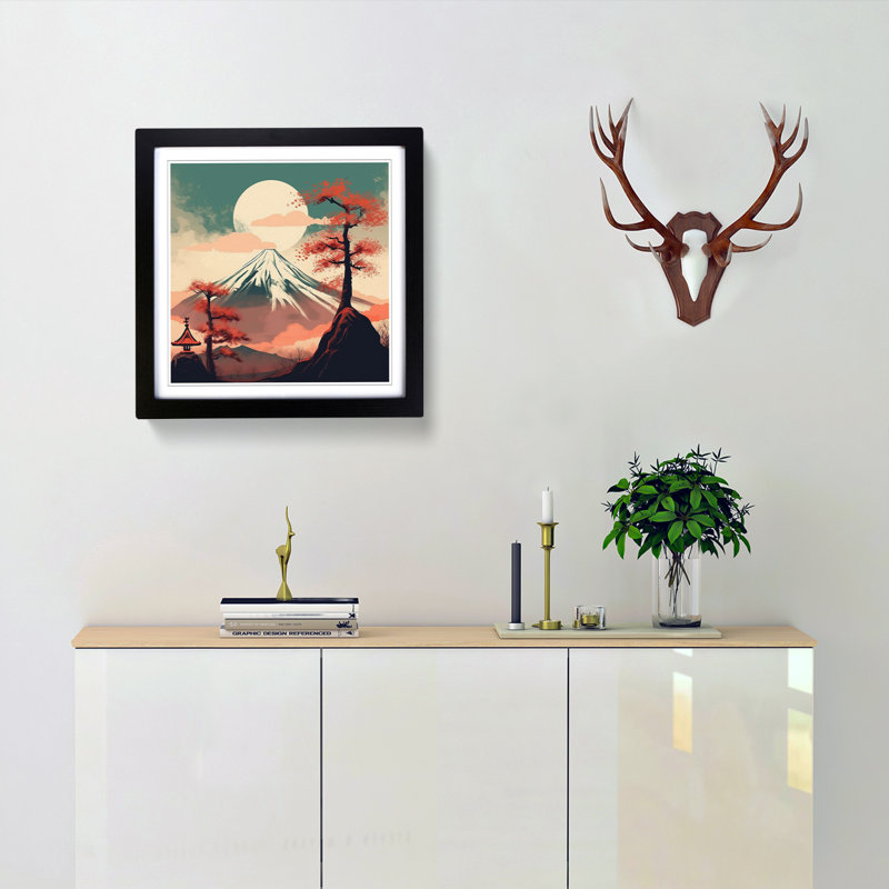 Japanese Mountains - Single Picture Frame Print on Wood, Black