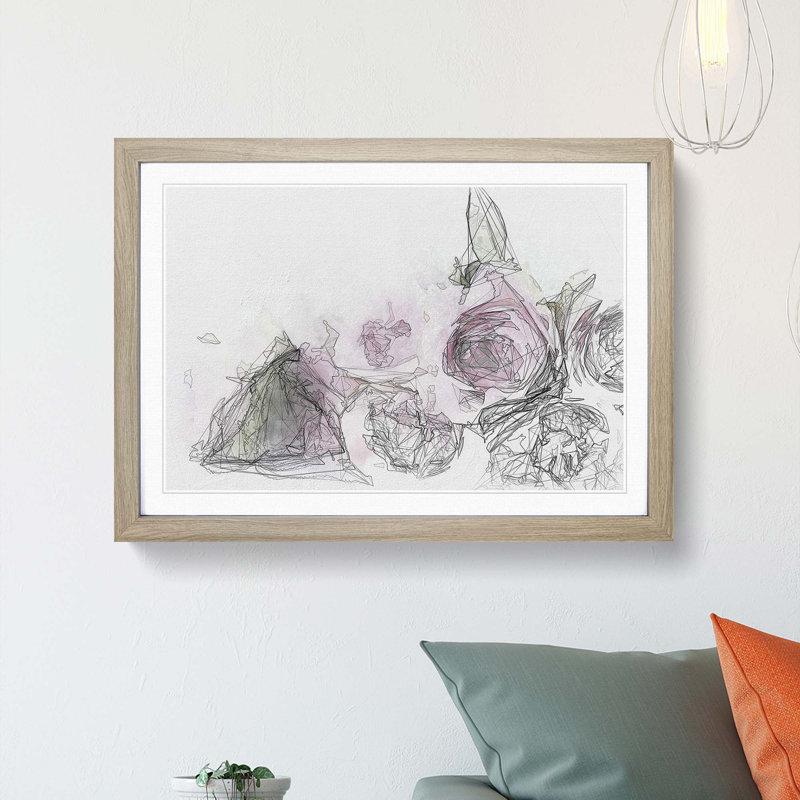 Dusty Pink Roses - Picture Frame Graphic Art Print, 62cm H x 87cm W x 2cm D, Oak Framed