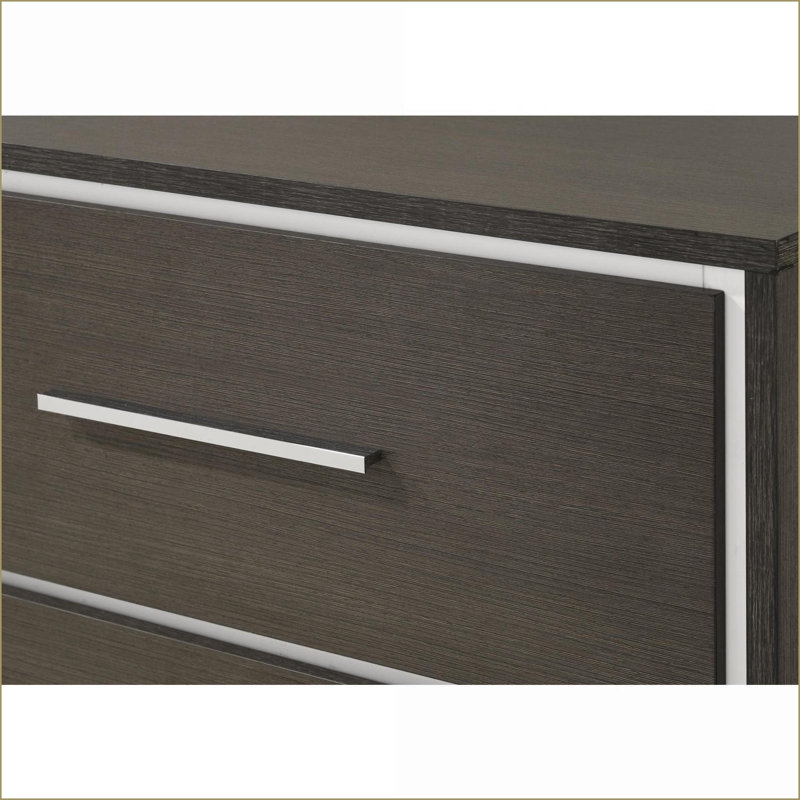 Table de chevet rustique contemporaine à 2 tiroirs avec accents chromés Contemporary