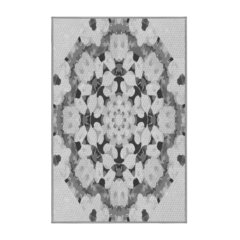 Tissé à la machine à la machine à motif floral en laine et polyester noir/gris Tapis décoratif, Rectangle 8 pi x 10 pi