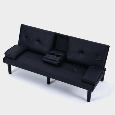 The 67-inch black Unavailable multi-functional sofa bed with a foldable and cup holder design makes it extremely convenient to turn the living room in by Wrought Studio