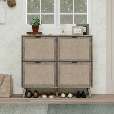 4 Door Shoe Rack, Freestanding Modern Shoe Storage Cabinet, For Entryway