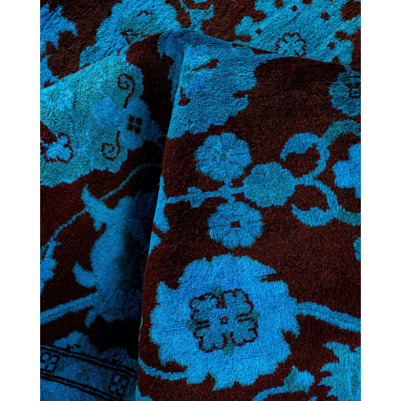 Tapis bleu noué à la main de conception unique Chimel
