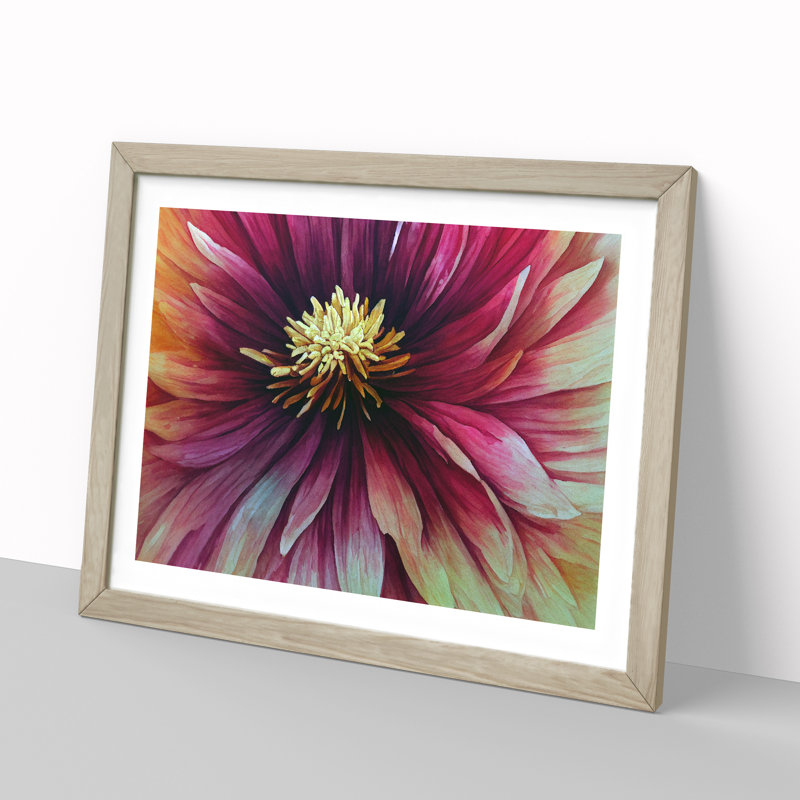 Watercolour Chrysanthemum Flower Vol.2 1 Piece Single Picture Frame Wall Art, 34cm H x 46cm W x 2cm D, Oak