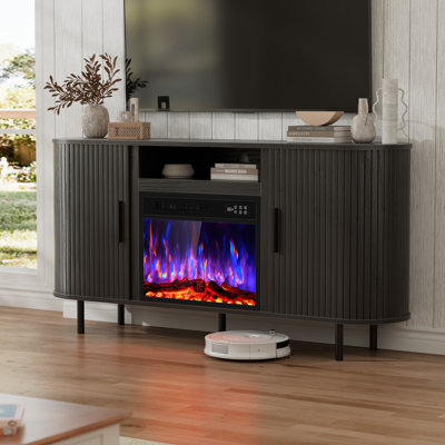 65" Modern Fireplace Tv Stand For Tvs Up To 80", Fluted Entertainment Center With Electric Fireplace, Media Console Cabinet For Living Room