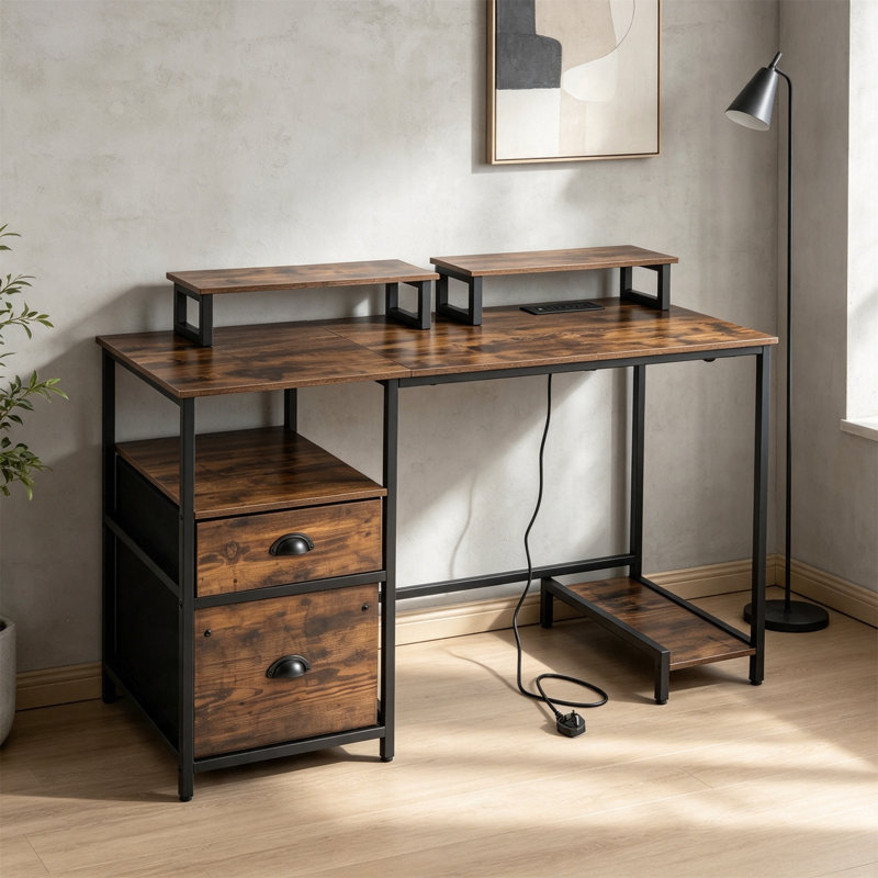 MDF Computer Desk, Rustic Brown