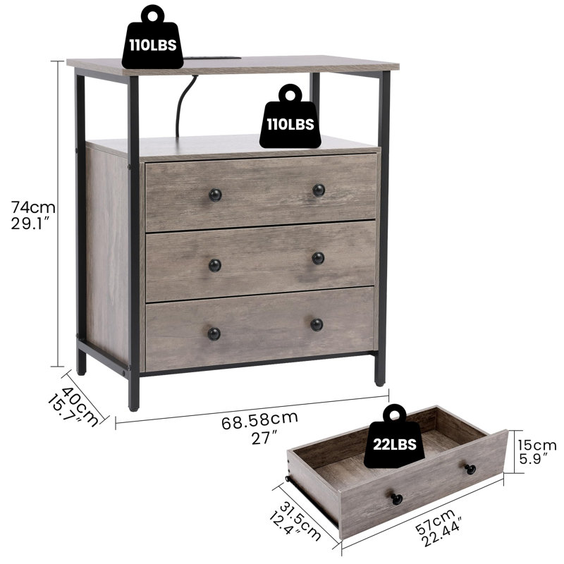 Table de chevet Jhadiel, Gris / noir