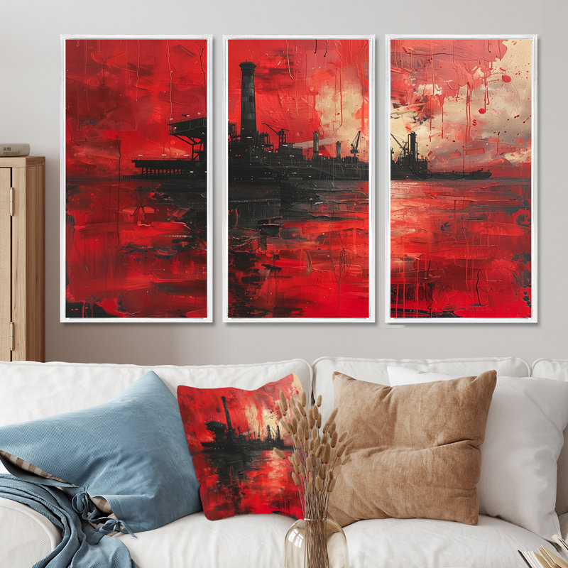 Lagan - Oil Rigs / Fields, ensemble d'art mural, Toile encadrée flottée blanche, H 28 po x l 36 po x P 1 po