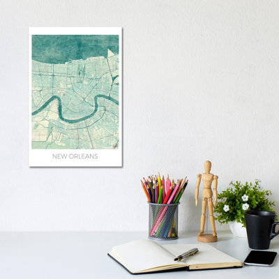 New Orleans Vintage Blue Watercolor Urban Blueprint Map by Hubert Roguski - Wrapped Canvas Print