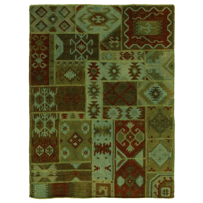 Flatweave flatweave New Zealand Wool Green Area Rug