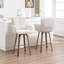 Tabouret de comptoir pivotant rembourré blanc avec pieds en bois courbé-1712728456