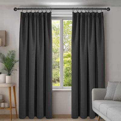 Blackout Pencil Pleat Curtains Pair - Thermal Room Darkening Polyester