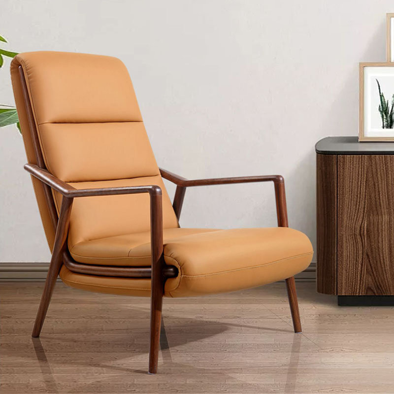 Chaise élégante en noyer noir, Similicuir brun