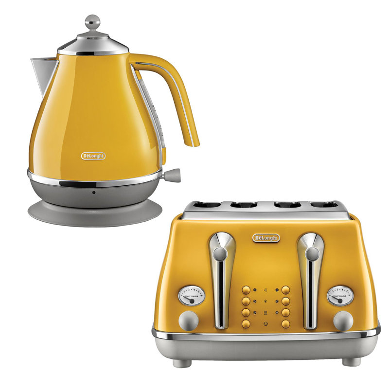Icona Metallics 1.7L Kettle & 4 Slice Toaster Ice Blue, Yellow