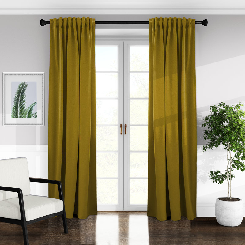 Alia Velvet Solid Color Room Darkening Rod Pocket Single Curtain Panel, 50" W x 84" L, Curry