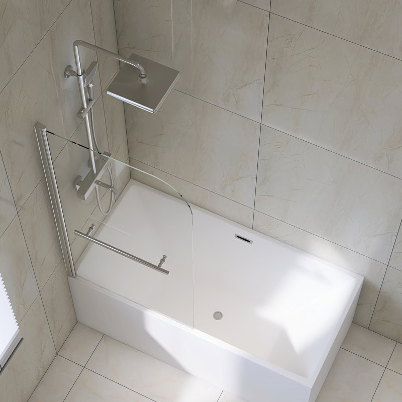 Porte de douche 31 * 55 po, panneau de verre trempé à 180 degrés, poignée en acier inoxydable antirouille, verre transparent de 0,24 po d'épaisseur, pré-assemblé pour une installation facile sur le mur avec accessoires et
