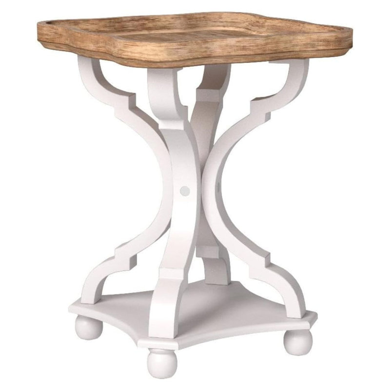  Square Rustic Wooden Accent Tray Top Nightstand Side Table, White Legs, Brown Top/White Base