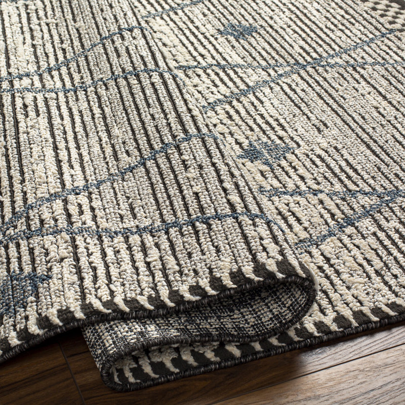 Isal Diamond Charcoal and Blue Area Rug, Rectangle 5' x 8'