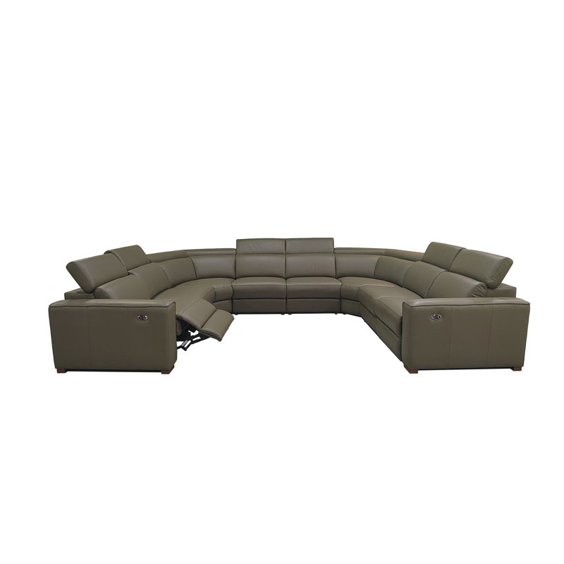 Canapé modulaire inclinable en cuir Basgu, Cuir fleur olive