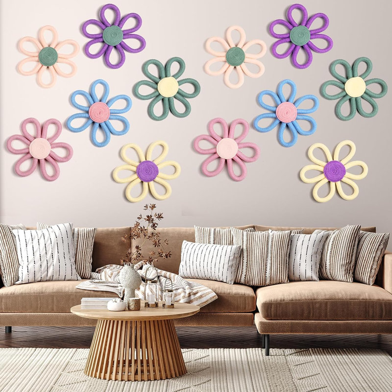 Handmade Multicolor Daisy Flower Macrame Wall Decor Set