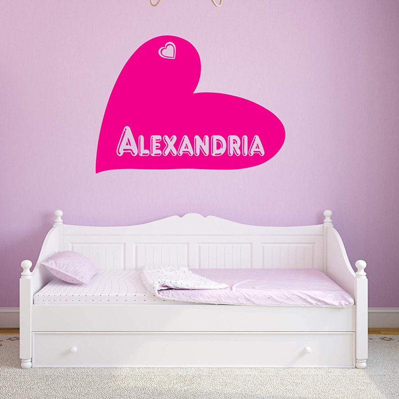 Décalcomanie murale personnalisée avec coeur Wheaton, Rose vif, H 22 po x l 28 po x P 0,01 po, Oui